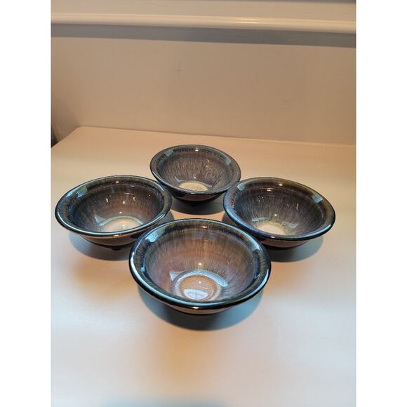 Bill Campbell Artisan Studio Drip Glaze Pottery Bowls Set of 4 Signed - Picture 7 of 10